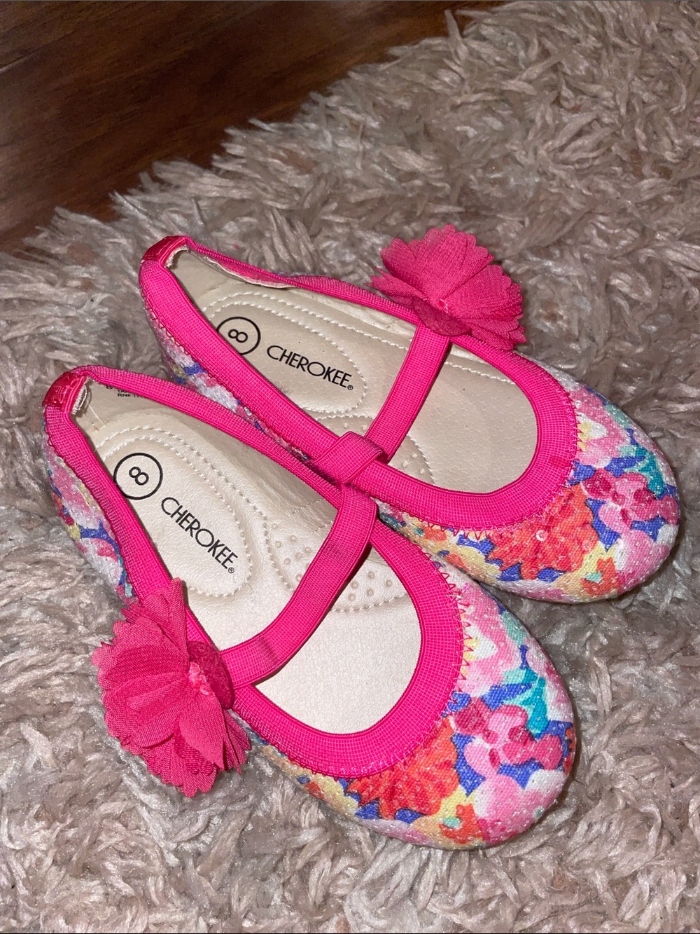 Cherokee Girls' Hot Pink Floral Mary Jane Ballet Flats